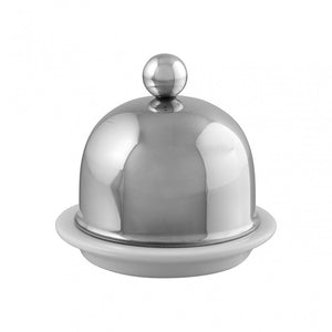 Mauviel 1830 Mauviel M'TRADITION Stainless Steel Porcelain Butter Dish, 3.5-In M'TRADITION stainless steel porcelain butter dish - Mauviel USA