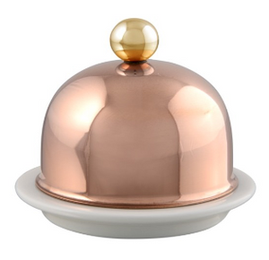 Mauviel 1830 Mauviel M'TRADITION Copper Porcelain Butter Dish With Bronze Knob, 3.5-In M'TRADITION copper porcelain butter dish - Mauviel USA
