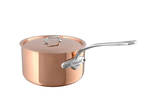 Mauviel 1830 Mauviel M'150 S Copper Sauce Pan With Lid, Cast Stainless Steel & Helper Handles, 3.4-Qt M'HERITAGE 150s Sauce Pan With Lid - Mauviel USA