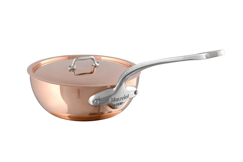 Mauviel 1830 M'HERITAGE 150 S Curved Splayed Saute Pan With Lid, Cast Stainless Steel Handle - Mauviel USA