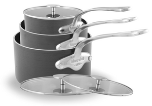 Mauviel 1830 M'STONE 3 3-Piece Saucepan Set With Glass Lid, Cast Stainless Steel Handles - Mauviel USA