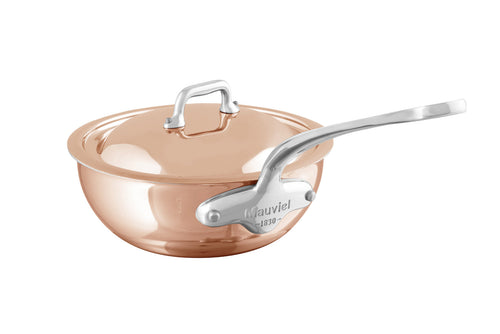 Mauviel 1830 M'6S Curved Splayed Saute Pan With Lid, Cast Stainless Steel Handle - Mauviel USA