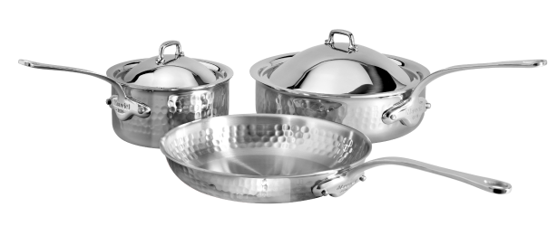 Mauviel M'Elite Hammered 5-Ply 5-Piece Cookware Set with Cast Stainless Steel Handles