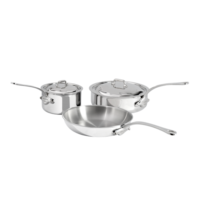 Mauviel M'COOK B 5-Ply Polished Stainless Steel Sauce Pan With Lid 3.4-qt  and Frying Pan 10.2-in Bundle