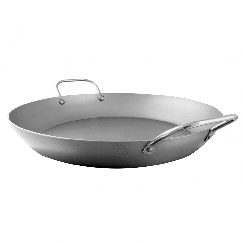 Mauviel M'STEEL Black Carbon Steel Paella Pan With Iron Handles, 14.2-In