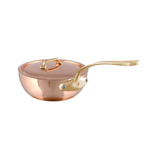 Mauviel Mauviel M'Heritage M'200 B Copper Chef Pan With Lid, Brass Handle, 2.1-Qt Mauviel 1830 M'HERITAGE 200 B Curved Splayed Saute Pan With Lid, Bronze Handle - Mauviel USA